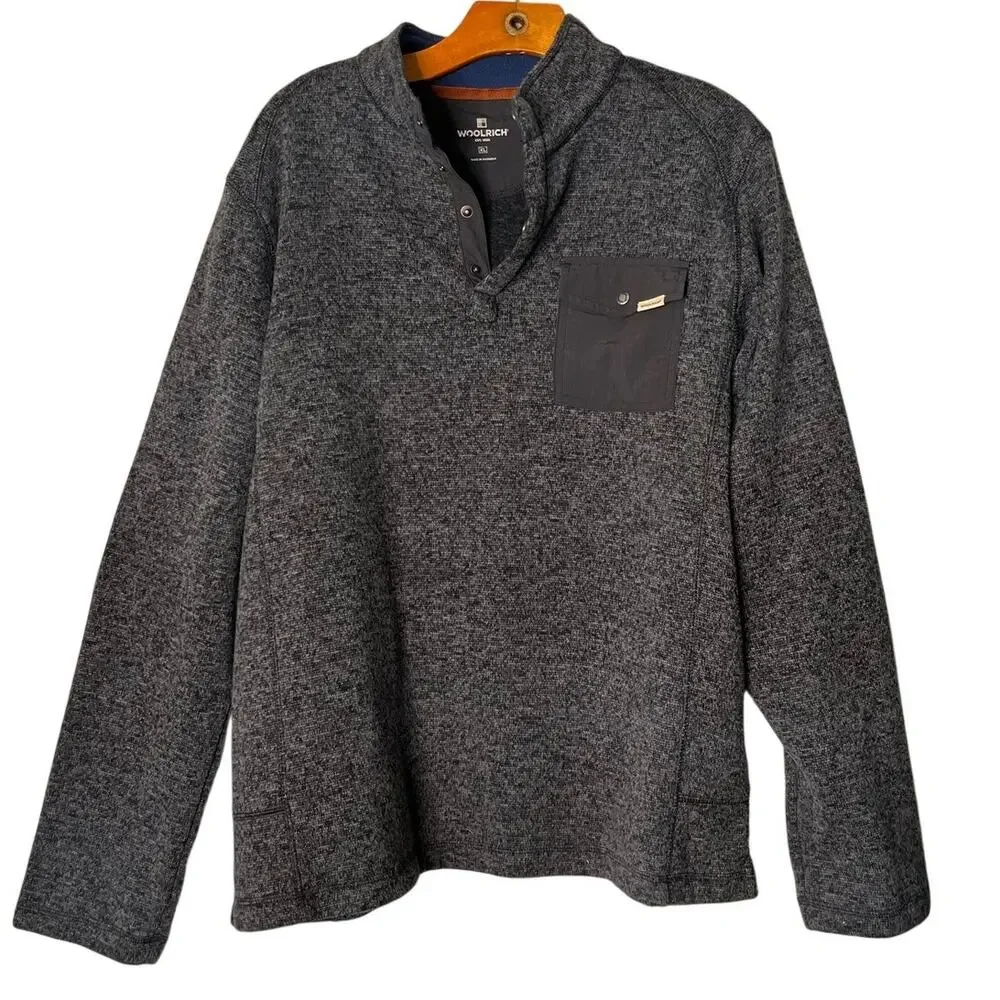 Woolrich Mens XL Quarter Snap Heather Charcoal Gray Fleece Pullover Sweater